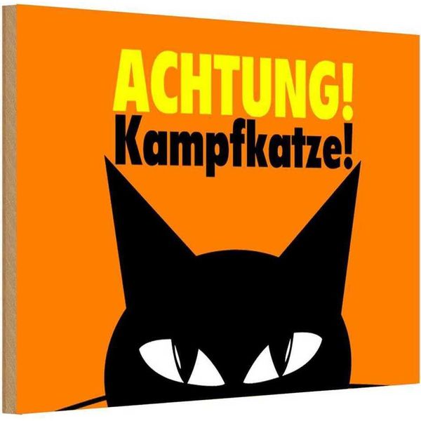 Vianmo Insegna In Legno 20X30 Cm Achtung Kampfkatze Katze-image