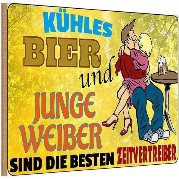 Vianmo Insegna In Legno 20X30 Cm Alkohol KüHles Bier Und Junge Weiber-image