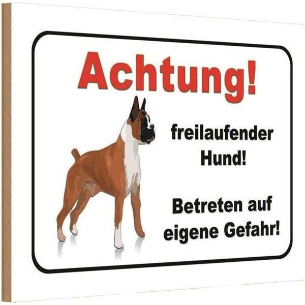 Vianmo Insegna In Legno 12X18 Cm Achtung Freilaufender Hund-image
