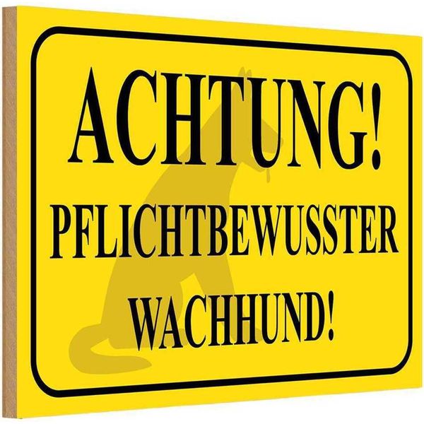 Vianmo Insegna In Legno 12X18 Cm Achtung Wachhund Pflichtbewusst-image