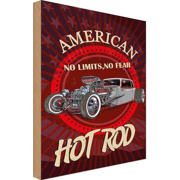 Vianmo Insegna In Legno 30X20 Cm American Hot Rod Auto No Limits No Fear-image