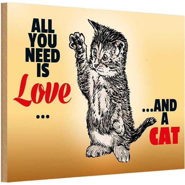 Vianmo Insegna In Legno 12X18 Cm All You Need Is Love And A Cat-image