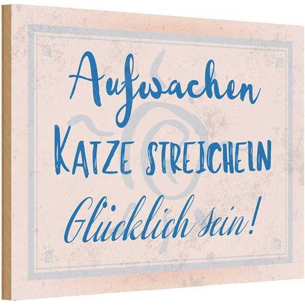 Vianmo Insegna In Legno 12X18 Cm Aufwachen Katze Streicheln-image