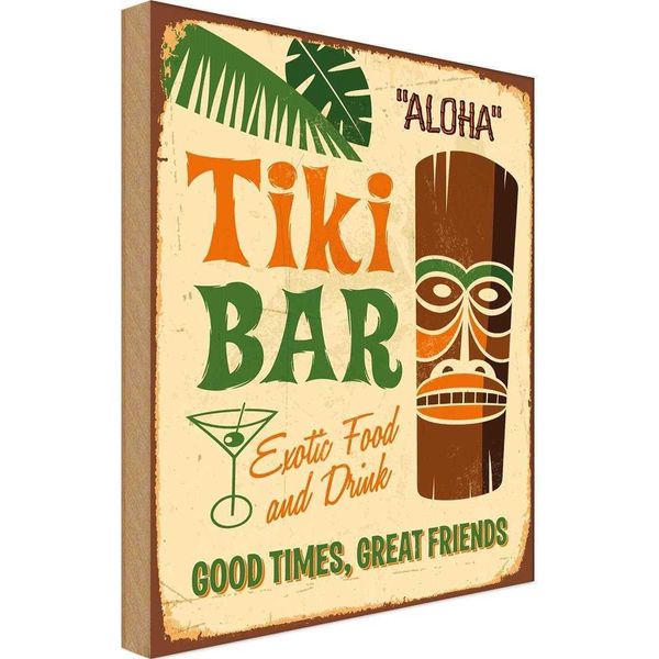 Vianmo Insegna In Legno 18X12 Cm Alkohol Tiki Bar Aloha Exotic Food-image