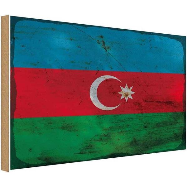 Vianmo Insegna In Legno 20X30 Cm Bandiera Aserbaidschan Azerbaijan Rost-image