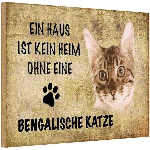 Vianmo Insegna In Legno 20X30 Cm Bengalische Katze-image