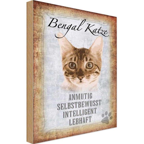 Vianmo Insegna In Legno 18X12 Cm Bengal Katze-image