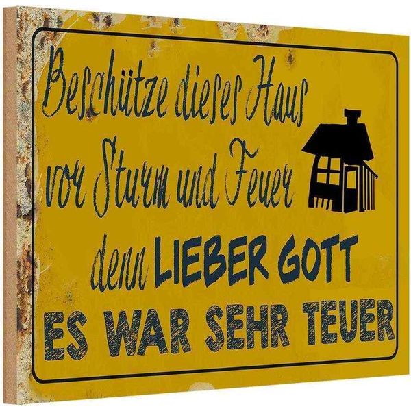 Vianmo Insegna In Legno 20X30 Cm BeschüTze Haus Vor Sturm Feuer-image
