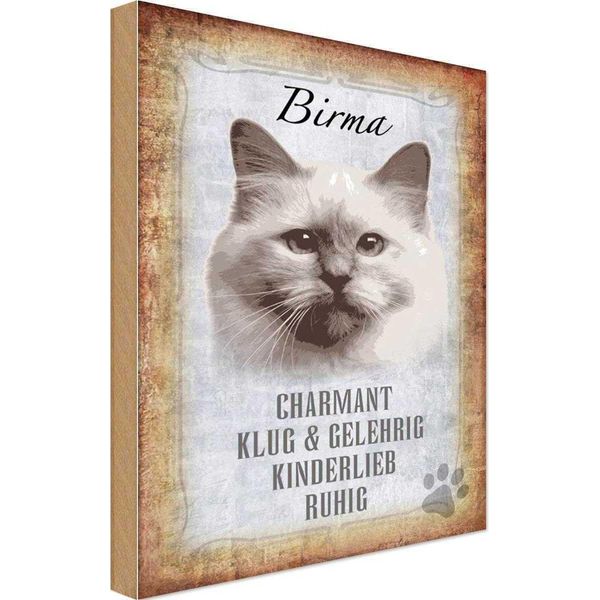 Vianmo Insegna In Legno 18X12 Cm Birma Katze Klug-image