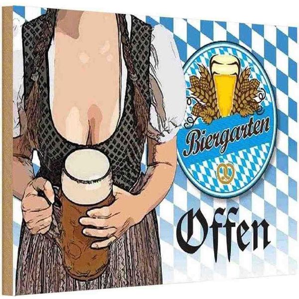 Vianmo Insegna In Legno 20X30 Cm Biergarten Offen Bier Bayern-image