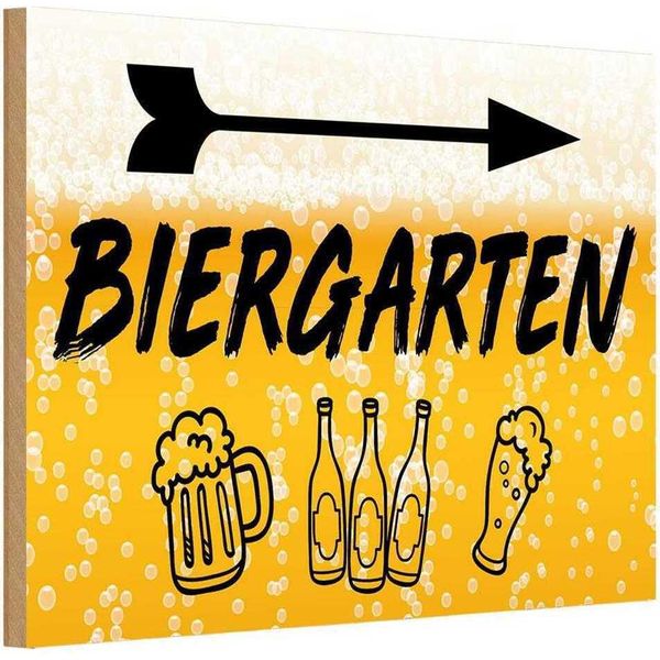 Vianmo Insegna In Legno 20X30 Cm Biergarten Rechts Bier-image