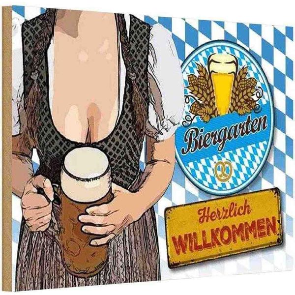 Vianmo Insegna In Legno 12X18 Cm Biergarten Willkommen Bayern-image
