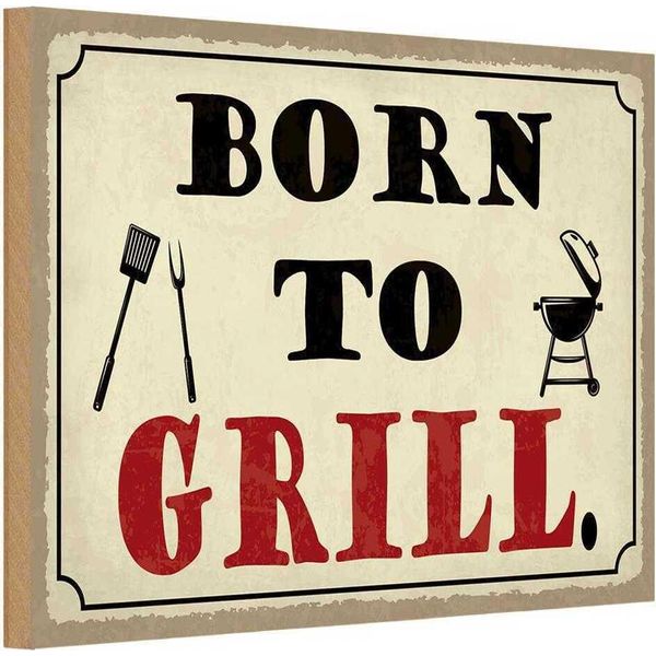 Vianmo Insegna In Legno 12X18 Cm Born To Grill Grillen-image