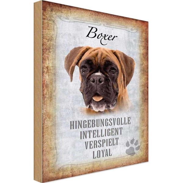 Vianmo Insegna In Legno 18X12 Cm Boxer Hund Intelligent-image