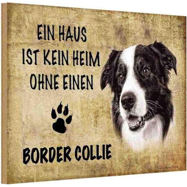 Vianmo Insegna In Legno 12X18 Cm Border Collie Hund-image