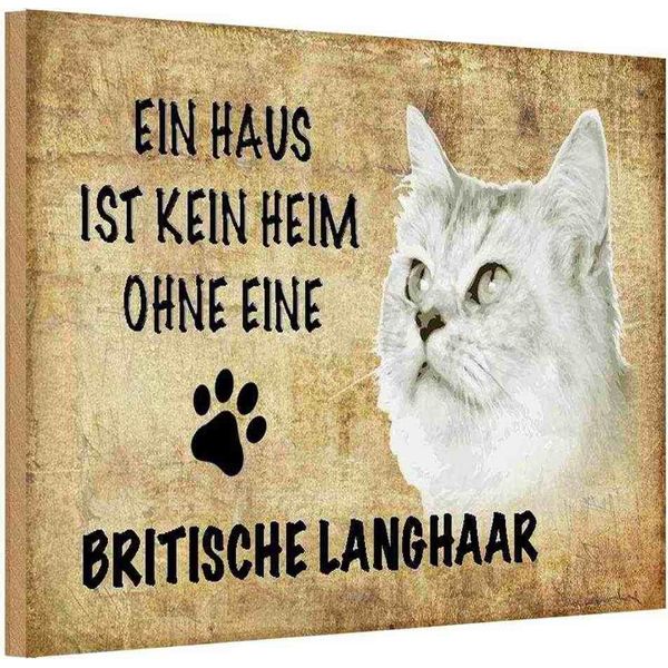 Vianmo Insegna In Legno 20X30 Cm Britische Langhaar Katze-image