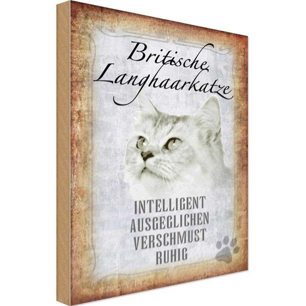 Vianmo Insegna In Legno 30X20 Cm Britische Langhaarkatze-image