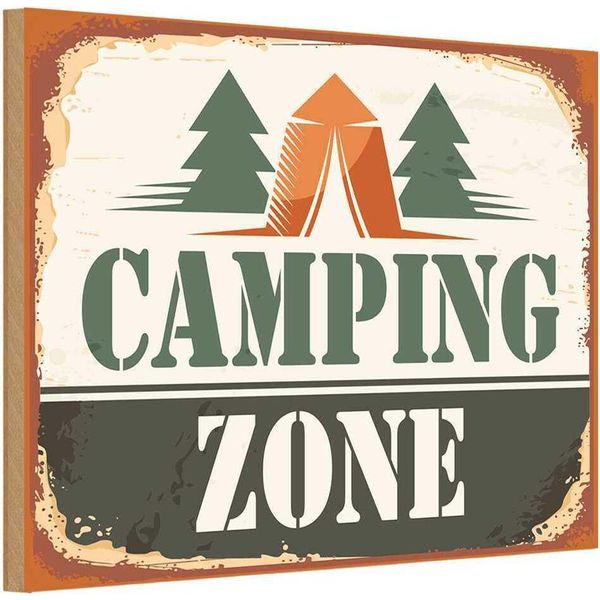 Vianmo Insegna In Legno 12X18 Cm Camping Camping Zone Outdoor-image