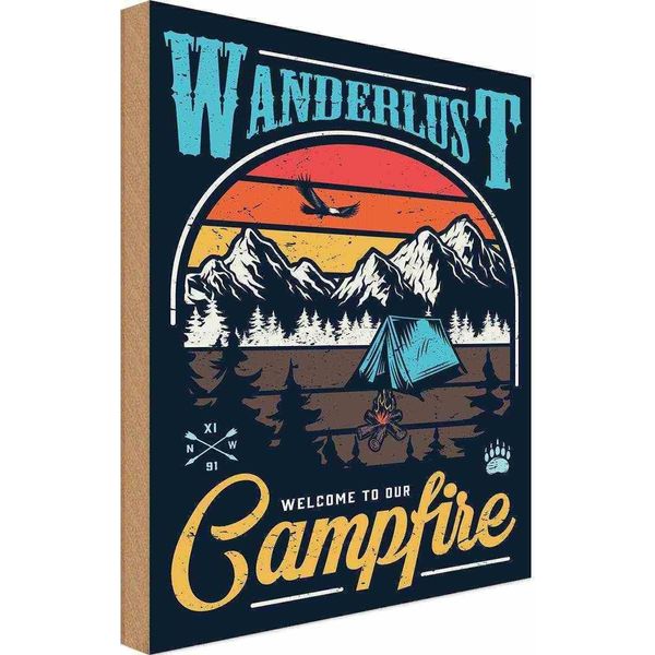Vianmo Insegna In Legno 18X12 Cm Camping Wanderlus Campfire Outdoor-image