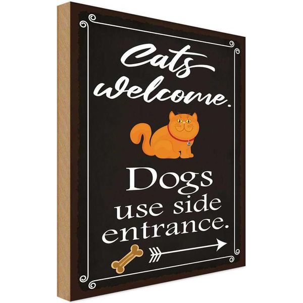 Vianmo Insegna In Legno 18X12 Cm Cats Welcome Dogs Use Side-image