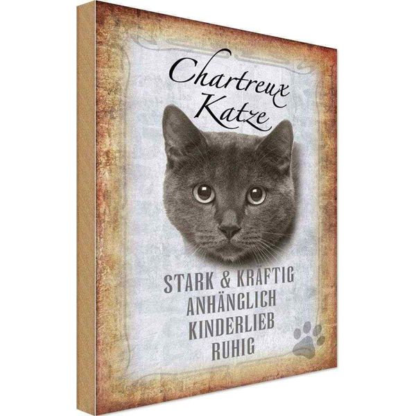 Vianmo Insegna In Legno 30X20 Cm Chartreux Katze Stark-image