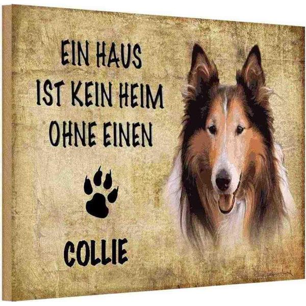 Vianmo Insegna In Legno 12X18 Cm Collie Hund-image