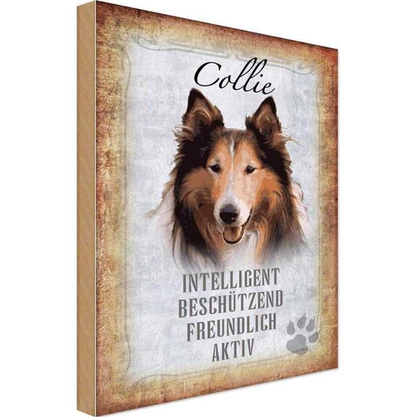 Vianmo Insegna In Legno 30X20 Cm Collie Hund Freundlich-image