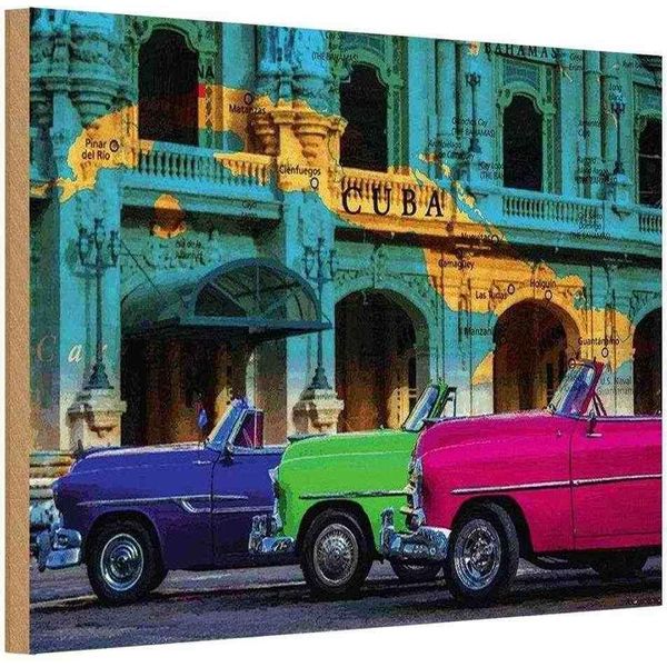 Vianmo Insegna In Legno 20X30 Cm Cuba Karte 3 Autos-image