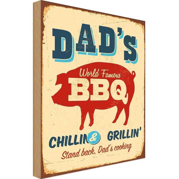 Vianmo Insegna In Legno 18X12 Cm Dad`S World Famous Bbq Grillin-image