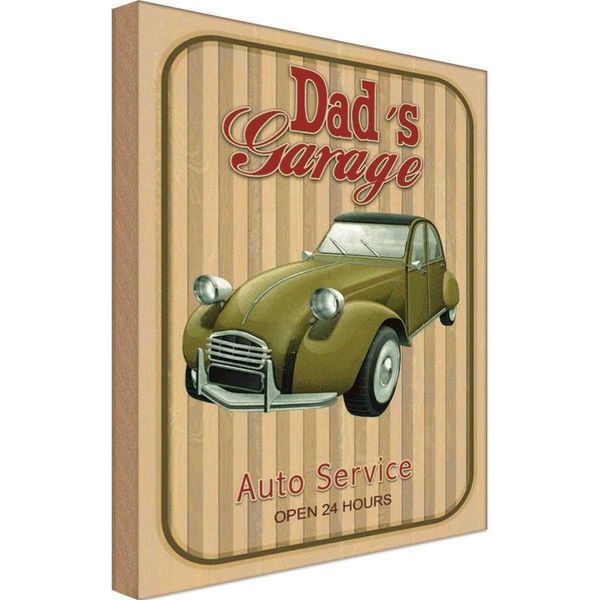 Vianmo Insegna In Legno 18X12 Cm Dad´S Garage Auto Service Open 24-image