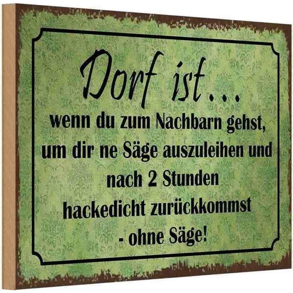 Vianmo Insegna In Legno 12X18 Cm Dorf Ist Wenn Du Zum Nachbarn-image