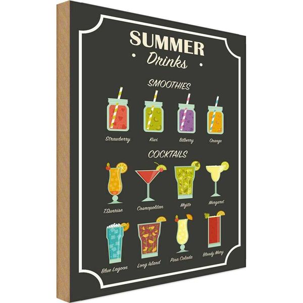 Vianmo Insegna In Legno 30X20 Cm Drinks Summer Smoothies Cocktails-image