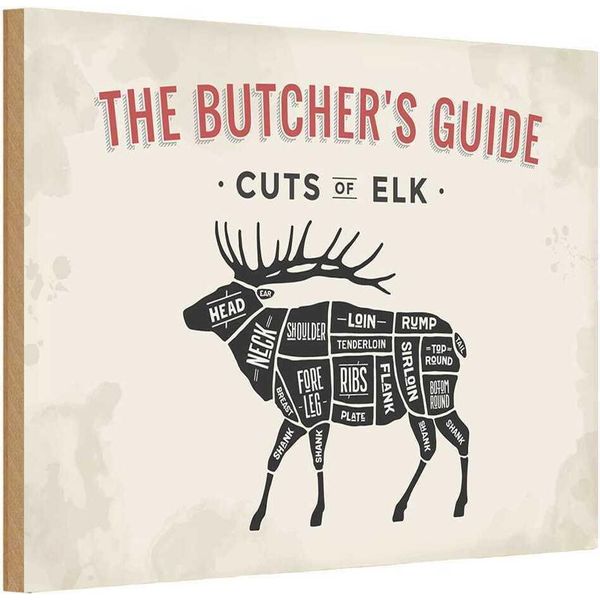 Vianmo Insegna In Legno 20X30 Cm Elch Cuts Of Elk Metzgerei-image