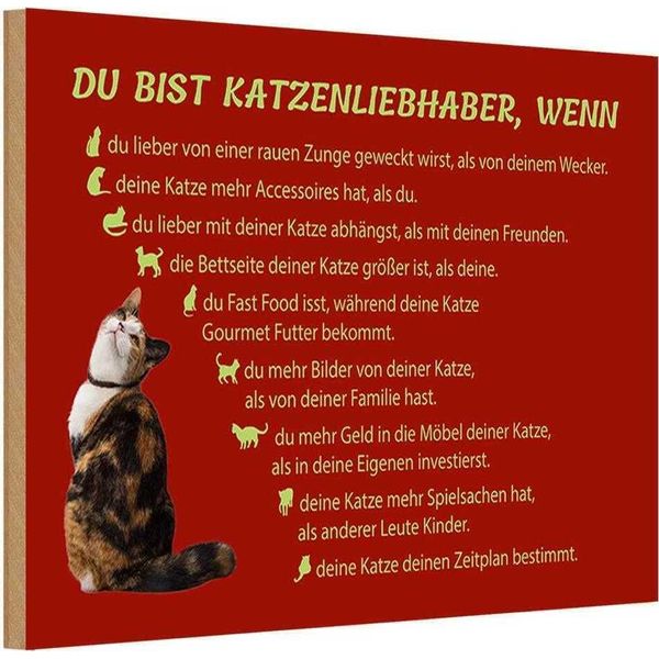 Vianmo Insegna In Legno 12X18 Cm Du Bist Katzenliebhaber Wenn-image