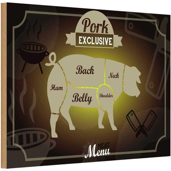 Vianmo Insegna In Legno 12X18 Cm Fleisch Schnitte Pork Exklusive Menü-image