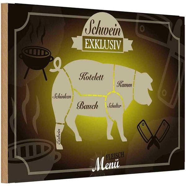 Vianmo Insegna In Legno 12X18 Cm Fleisch Schwein Exklusiv Menü-image