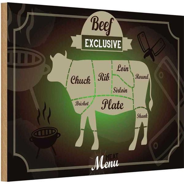 Vianmo Insegna In Legno 12X18 Cm Fleisch Schnitte Beef Exklusive Menü-image