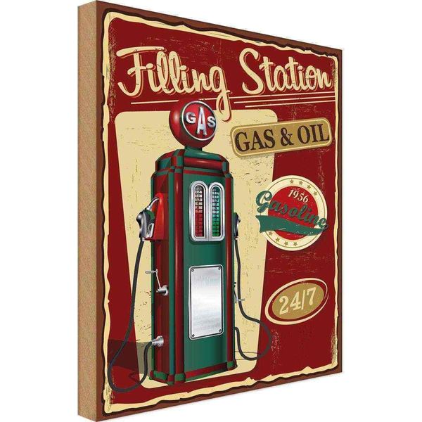 Vianmo Insegna In Legno 18X12 Cm Gasoline Filling Station Gas 24/7-image