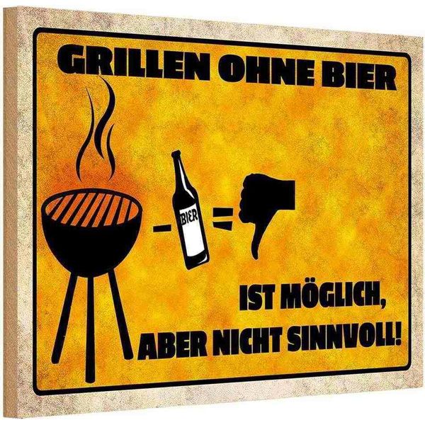 Vianmo Insegna In Legno 12X18 Cm Grillen Ohne Bier MöGlich Aber-image