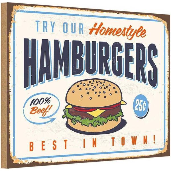 Vianmo Insegna In Legno 12X18 Cm Hamburgers Best In Town-image