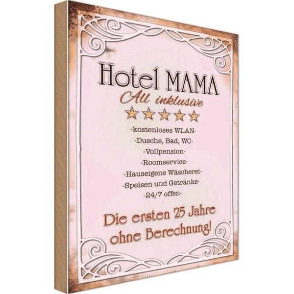 Vianmo Insegna In Legno 18X12 Cm Hotel Mama All Inklusive 24/7-image