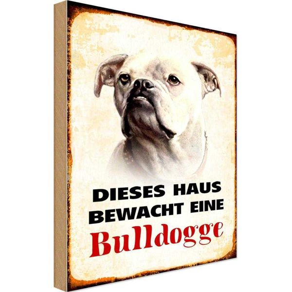 Vianmo Insegna In Legno 30X20 Cm Hund Dieses Haus Bewacht Eine Bulldogge-image