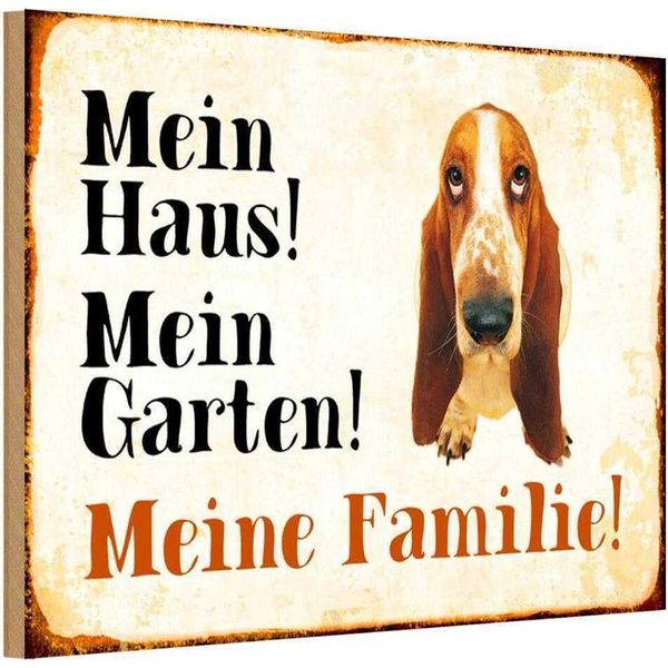 Vianmo Insegna In Legno 20X30 Cm Hund Bassett Mein Haus Garten Familie-image