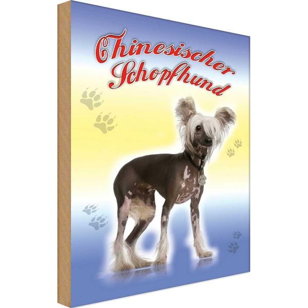 Vianmo Insegna In Legno 18X12 Cm Hund Chinesischer Schopfhund-image