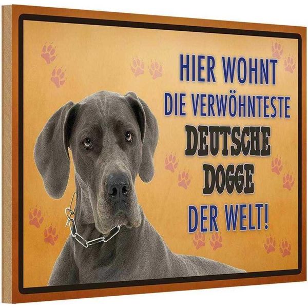 Vianmo Insegna In Legno 12X18 Cm Hund Hier Wohnt Deutsche Dogge-image