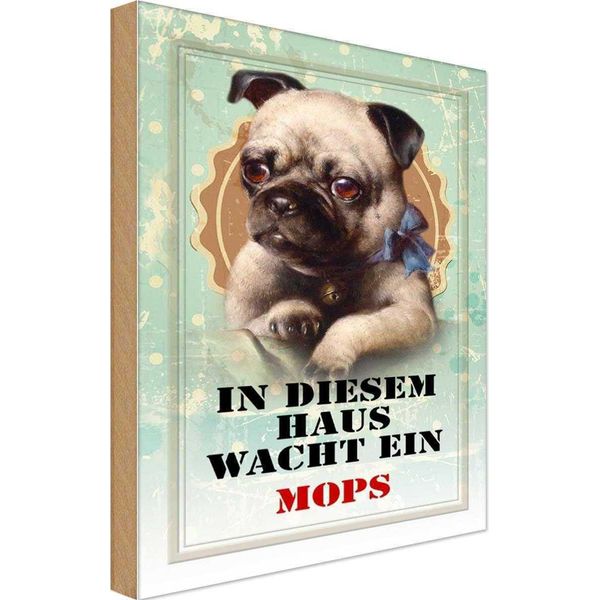 Vianmo Insegna In Legno 18X12 Cm Hund In Diesem Haus Wacht Ein Mops-image