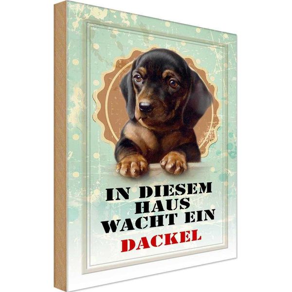 Vianmo Insegna In Legno 30X20 Cm Hund In Diesem Haus Wacht Ein Dackel-image
