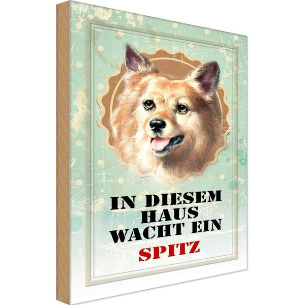 Vianmo Insegna In Legno 30X20 Cm Hund In Diesem Haus Wacht Ein Spitz-image