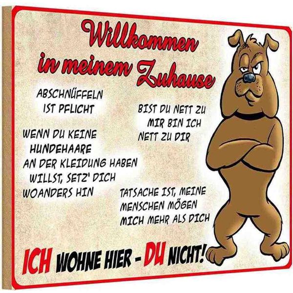 Vianmo Insegna In Legno 20X30 Cm Hund Ich Wohne Hier Du Nicht-image