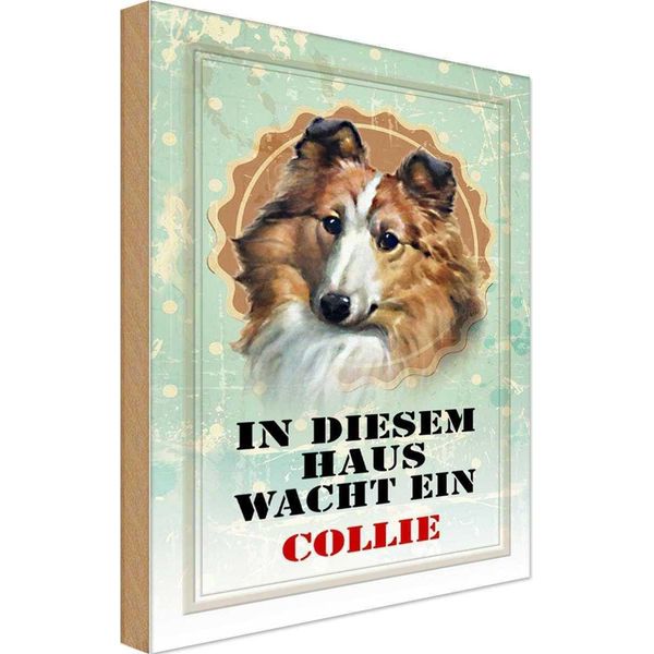 Vianmo Insegna In Legno 30X20 Cm Hund In Diesem Haus Wacht Ein Collie-image